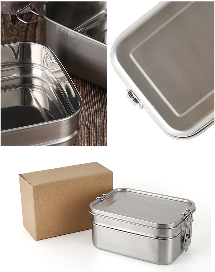 LFGB Reusable Camping Sealed Double Layer OEM/ODM Logo Customizable Food Packing Container Stainless Steel Bento Box Lunch Box