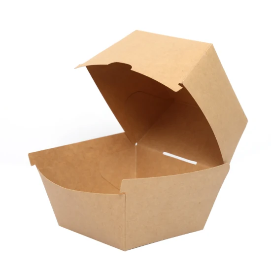 Caixa de embalagem de papelão ondulado E lancheira de hambúrguer de papelão ondulado Caixa de lancheira descartável para proteção ambiental Caixa de embalagem degradável