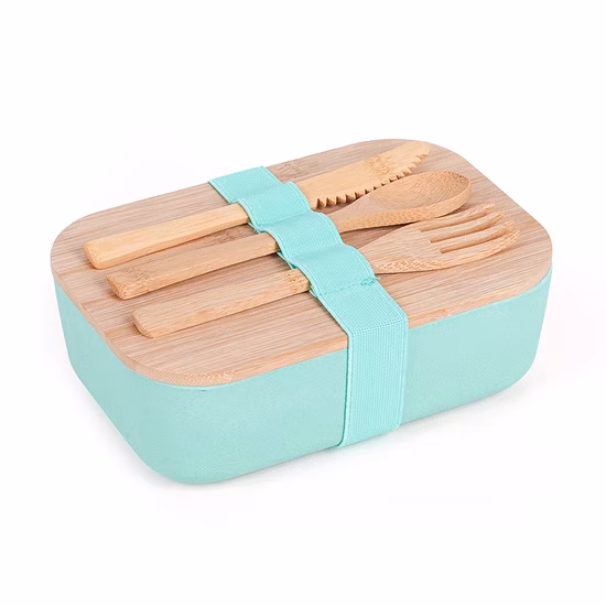 Lancheira Bento de plástico com tampa de bambu